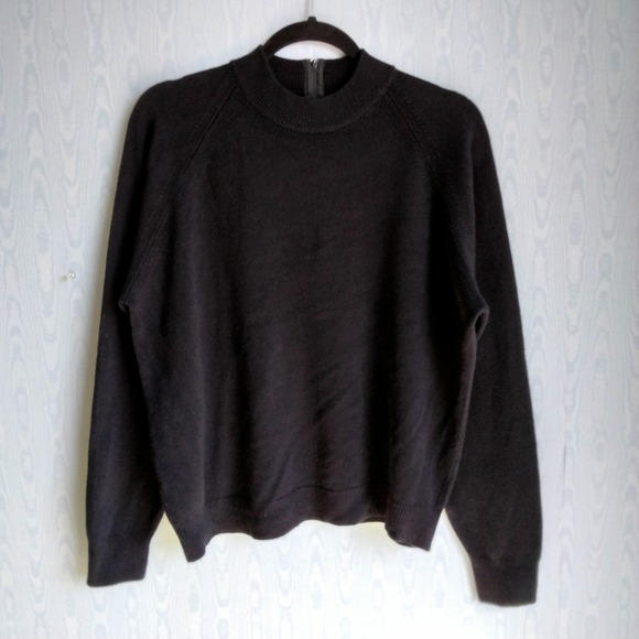 Vtg 90s Women's XL Designer Originals Mock Neck Zipper Sweater Black Minimalist - Picture 1 of 7
